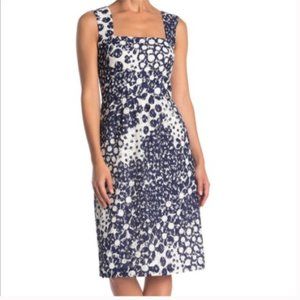 Trina Turk Blue and White Midi Dress